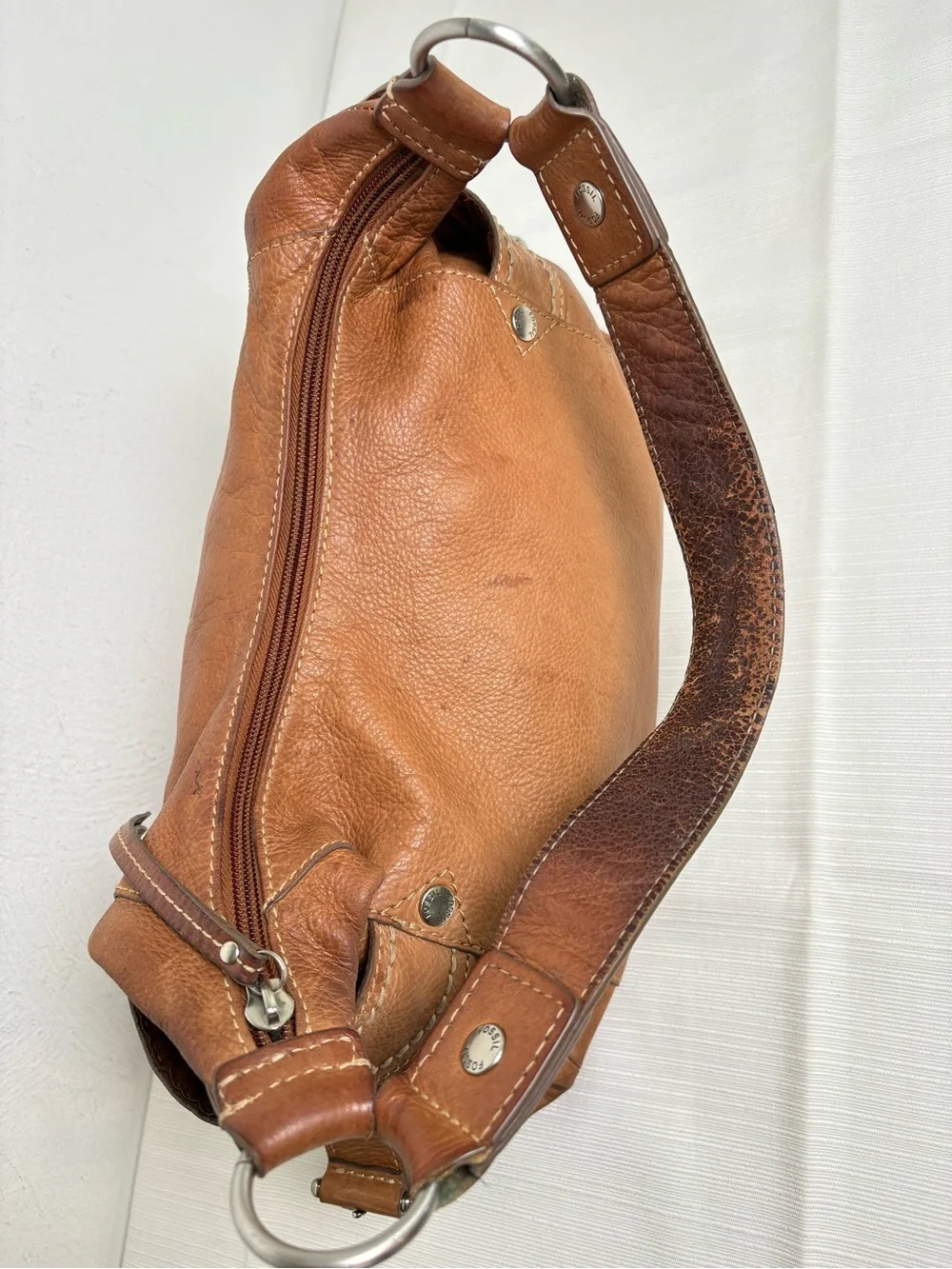 FOSSIL Vintage 90s Y2K RARE Leather Buckles Shoulder Hobo Bag Purse